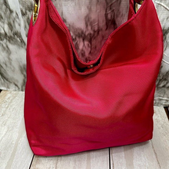 Bold Pink Large Durable Nylon Hobo Tote Bag Single Strap Everyday Multi Pockets - Picture 4 of 14